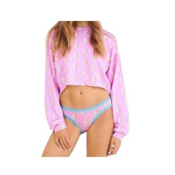 Stripe and Stare Genie Cropped Sweatshirt Pink Medium NWT - Picture 1 of 2